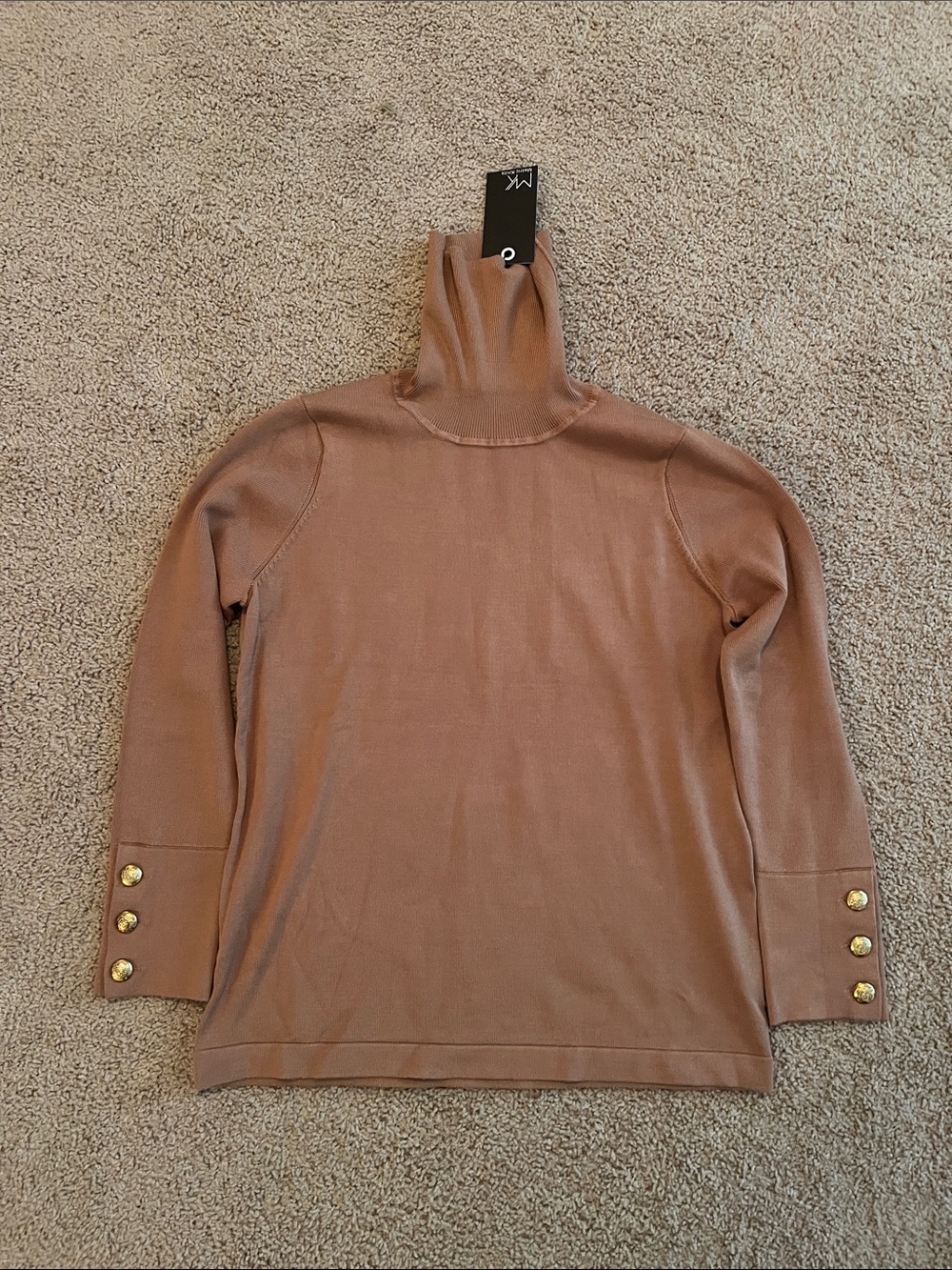 Metric Knits Turtleneck Sweater With Button Trim Camel Large